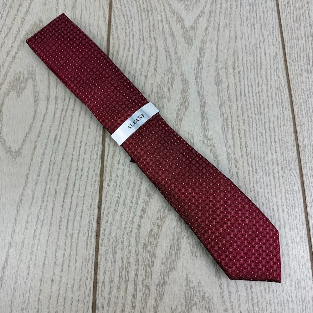 803 Alfani Men's Tie Moores Geo 600 Red $55 Polyester 1afc24-1017